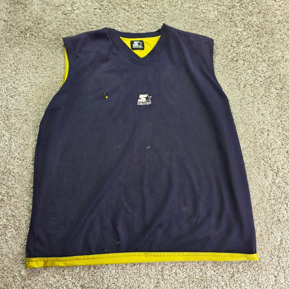 VINTAGE Starter Reversible Basketball Jersey Mens XL Navy Yellow Athletic Casual - Picture 2 of 12